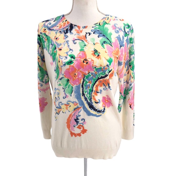 Lauren Ralph Lauren Womens Size Large Lightweight Sweater Floral Print Pullover - Picture 1 of 6